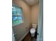 Toilet room with a toilet, window, and wood look flooring at 268 Hatley Ne Cir, Concord, NC 28025