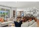 Open-concept living room with a modern fireplace, comfortable seating, and view into kitchen at 5361 Mint Harbor Way # 0301, Charlotte, NC 28269
