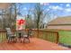 Back deck with patio furniture and wood railing overlooks the expansive backyard and beautiful scenery at 105 Whimbrel Ln, Mooresville, NC 28117