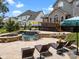 Backyard with a luxurious pool, hot tub, deck, and comfortable lounge seating at 191 Harris Farm Rd, Mooresville, NC 28115
