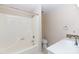 Functional bathroom featuring a tub, toilet and vanity with tile accents at 238 Pointe Cir, Rock Hill, SC 29732