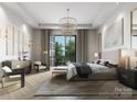 Spacious main bedroom with access to balcony, featuring stylish furnishings at 409 Queens Rd # 301, Charlotte, NC 28207