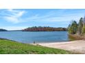 Relaxing lakeside view with a sandy beach area, offering a serene waterfront experience at 121 Pebble Creek Dr, Stony Point, NC 28678