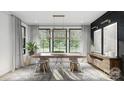 Bright dining room with elegant lighting, large windows, and modern decor at 4658 Sugar Plum Ln, Davidson, NC 28036