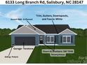 Rendering of a home showing labeled siding, trim, doors, and garage colors at 6133 Long Branch Rd, Salisbury, NC 28147