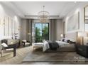 Spacious main bedroom with large bed, access to balcony, and chic decor at 409 Queens Rd # 204, Charlotte, NC 28207