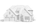 Architectural rendering of a brick home, showcasing its detailed facade, rooflines, and landscaping elements at 1211 Royal Prince Ct, Charlotte, NC 28211