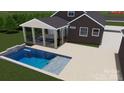 Rendering shows a backyard with inground pool, hot tub, and screened in porch at 5888 Hidden Oaks Ln, Clover, SC 29710