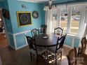 Charming dining room with a wooden table, six chairs, and bright natural light from a large window at 110 Spruce Dr, Salisbury, NC 28147