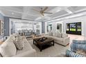 Bright living room features hardwood floors, comfy sofas, and a view into the kitchen at 3645 Pelham Ln, Charlotte, NC 28211