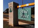 Pine Trace Neighborhood brick and wood sign with pine tree logo in a landscaped yard at 4081 Port Richmond Ave # 19, Gastonia, NC 28056