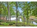 Scenic lake view from the property showcasing the waterfront and boat docks framed by lush trees and green landscape at 470 Lakeview Shores Loop, Mooresville, NC 28117