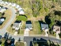 Aerial view showcasing home's location in a residential neighborhood at 124 Kendrick Farm Dr, Mount Holly, NC 28120