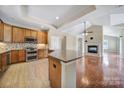 Spacious kitchen featuring custom cabinets, granite countertops, a large island, and stainless steel appliances at 4919 Polo Gate Blvd, Charlotte, NC 28216