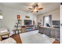 Bright home office with built-in shelving and hardwood floors at 1035 Crescent Moon Dr, Fort Mill, SC 29715