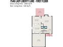 First floor plan showing a living room, kitchen, and garage at 7546 Lady Liberty Ln, Charlotte, NC 28217