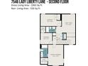 Second floor plan with multiple bedrooms, bathrooms, and Gathering room at 7546 Lady Liberty Ln, Charlotte, NC 28217