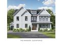 An artist rendering of a two-story home with gray siding and black trim, with a paved driveway and manicured landscaping at 2007 Kendall Dr # 6, Wesley Chapel, NC 28173