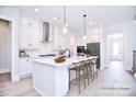 White kitchen boasts a spacious island, stainless steel appliances, and ample cabinet space at 1374 Cedardale Ln # 33, Denver, NC 28037