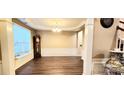 Formal dining room with hardwood floors and wainscoting at 14021 Eldon Dr, Charlotte, NC 28277