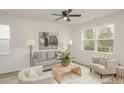 Cozy living room featuring a gray sofa and a large piece of art at 3008 Sadler Woods Ln, Charlotte, NC 28214