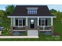 Rendering of new home, showing covered porch, dormer window, black shutters, and dark green siding at 1323 Christopher Cir, Rock Hill, SC 29730
