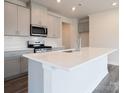 Modern kitchen with gray cabinets, quartz countertops, and an island at 1212 31St Ne St, Conover, NC 28613