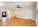 Spacious living room with hardwood floors and neutral colors at 1610 Elkhart Cir, Gastonia, NC 28054