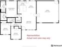 One-story floor plan with 2 bedrooms, 2 baths, kitchen, living room and garage at 305 General As Johnston St, Stanley, NC 28164