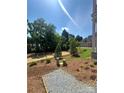 Landscaped front yard with lush greenery and gravel pathway leading to the house at 421 Delburg Mill Alley Dr, Davidson, NC 28036