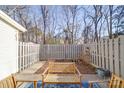 Small, fenced backyard with patio furniture and a sitting area at 8465 Ramath Dr, Charlotte, NC 28211