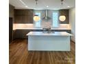 Modern kitchen features a large island, stainless steel appliances, and stylish pendant lighting at 425 Delburg Mill Alley Dr, Davidson, NC 28036