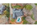 Bird's-eye view of house, pool, and surrounding landscape at 1101 Churchill Downs Dr, Waxhaw, NC 28173