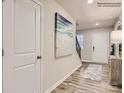 Bright foyer with wood-look floors, white door, and large art piece at 117 Mountain Bridge Way, Statesville, NC 28625