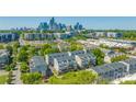 Stunning aerial view showcasing the townhomes within the vibrant cityscape of Charlotte at 448 E 16Th St, Charlotte, NC 28206