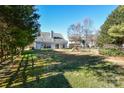 Large backyard with wooden playset and fenced area at 247 Aylesbury Ln, Indian Trail, NC 28079