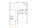 Detailed first-floor plan showcasing the layout of the Gathering room, kitchen, garage, den, and more at 1016 Farm Branch Ct, Indian Trail, NC 28079