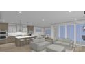 Open-concept living space with a modern kitchen, island seating, and sliding glass doors at Lot 109 Mayes Meadow Dr # Woodford, Cornelius, NC 28078