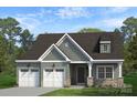 Attractive two-story home with a two-car garage, stone accents, and gray siding at Lot 109 Mayes Meadow Dr # Woodford, Cornelius, NC 28078