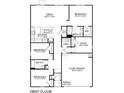 Detailed floor plan showcasing the layout of the home, including bedrooms, kitchen, and garage at 1766 Falls Cove Rd, Newton, NC 28658