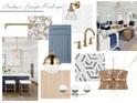 A modern interior design board featuring stylish fixtures, elegant lighting, and a serene living space with a blue and white theme at 3021 Kinger Ln, Matthews, NC 28105