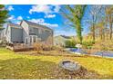 Spacious backyard featuring a deck, fire pit, and partially covered pool at 10105 Bon Meade Ln, Cornelius, NC 28031