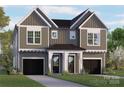 Rendering of a two-story duplex with a gray exterior, a black roof, and two garages at 1409 Downs Ave, Charlotte, NC 28205