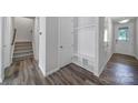 Bright foyer featuring wood-look floors and a convenient drop zone area at 432 Burr St, Indian Trail, NC 28079