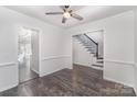 Bright dining room with hardwood floors and ceiling fan at 3316 Brooktree Ln, Indian Trail, NC 28079