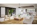 Airy living room with a view of a modern outdoor patio, wood floors and minimalist decor at 1437 Samuel Spencer Pkwy, Davidson, NC 28036