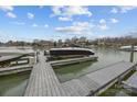 Boat on lift at dock with lake view, perfect for boating enthusiasts at 103 Patience Place Ln, Mooresville, NC 28117