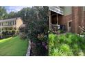 Backyard view of home, showcasing a small patio area and surrounding greenery at 591 Bent Oak Trl, Concord, NC 28027