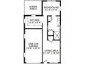 Floorplan depicting a kitchen, living room, screen porch, one car garage and bedroom #2 layout with dimensions at 129 Ryleigh Dan Pl, Mooresville, NC 28115
