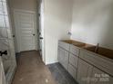Bathroom with walk-in shower and cabinets, ready for fixtures at 412 W Westview St, Gastonia, NC 28052